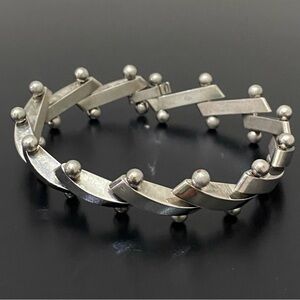Vintage Silver plated Modernist Ball Bolt Bar DNA Link Bracelet 44g.